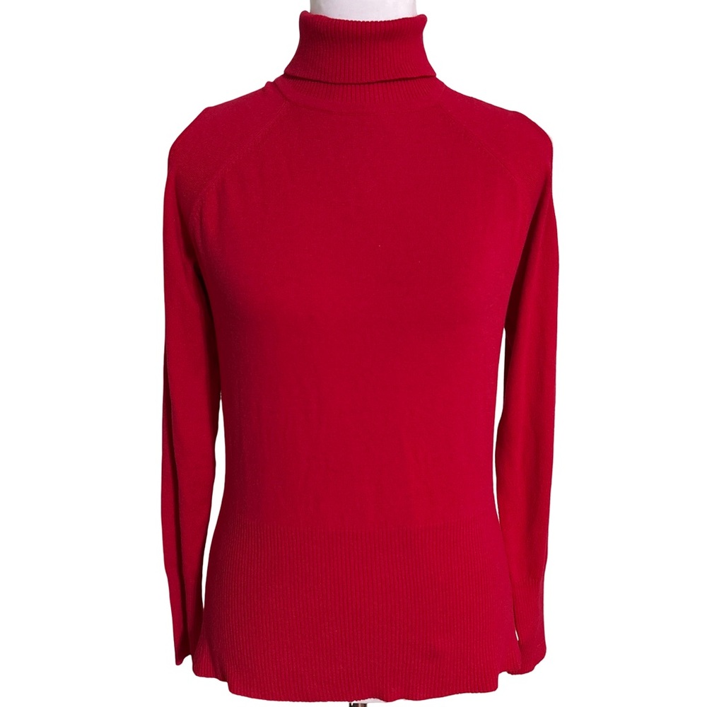 Bisou Bisou Red Turtleneck Sweater with Shoulder Opening